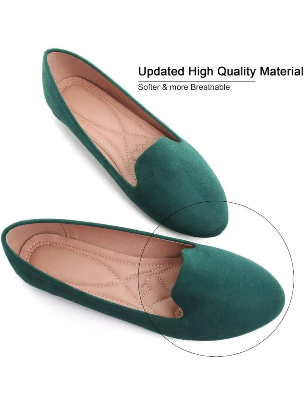 Women's Green Round Toe Comfortable Low Heel Slip On Loafer Ballet Flat Shoes